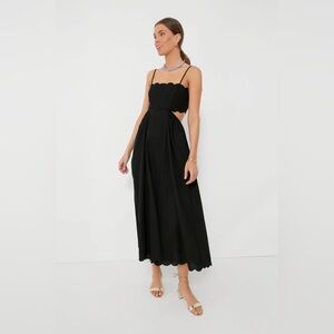 Tuckernuck Moon River Black Scallop Hem Linen Midi Dress - Size S NWT